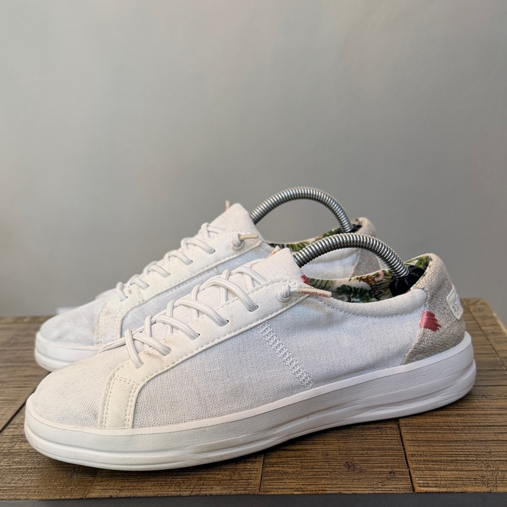 HEY DUDE Karina Natural Coconut White slip on shoe sneaker, women’s size 7